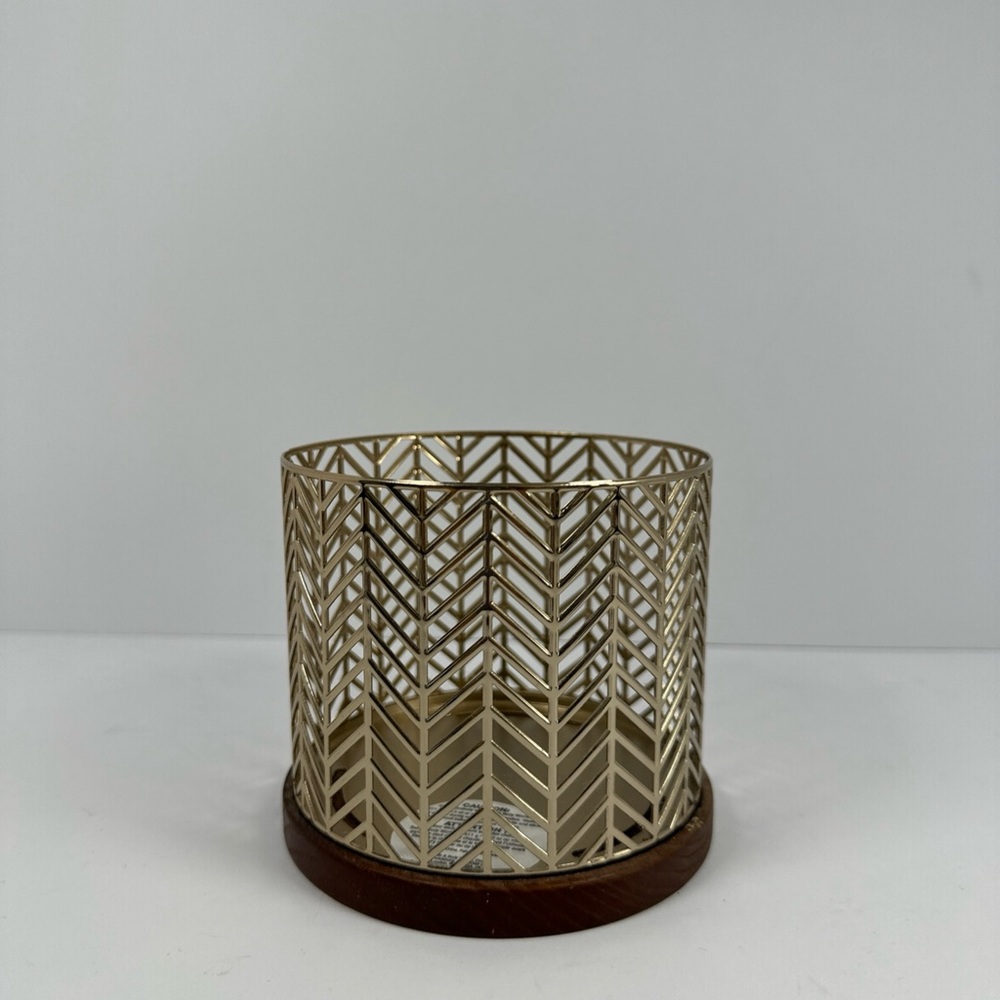 Bath & Body Works Gold Metal Chevron Candle Holder with Wood Base